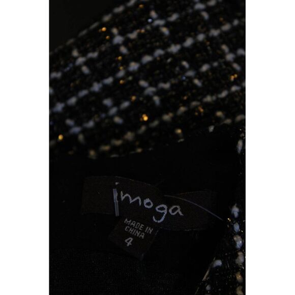 Imoga Womens Back Zip Sleeveless Tweed Faux Fur Top Black White Size 4 - Picture 4 of 6